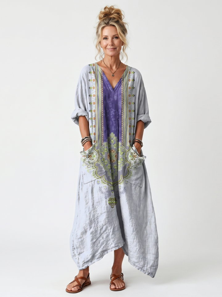 REINE - Contrast Panel Embroidered Midi Dress