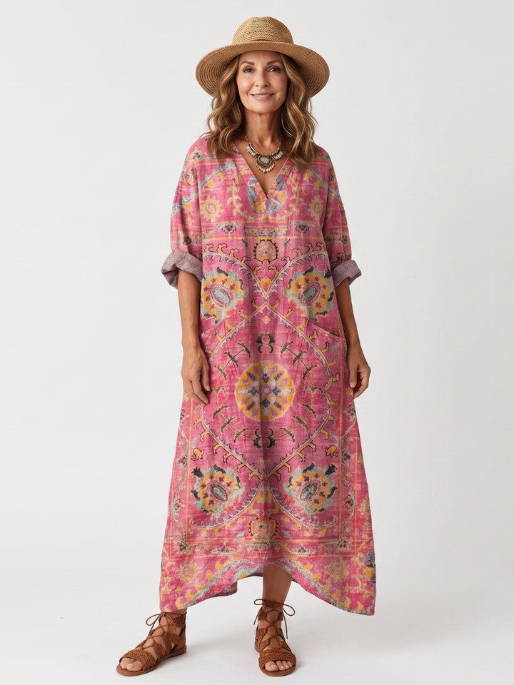 HORTENSIA - Abstract Print Pocket Midi Dress
