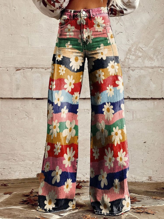 FLEURINE™ - Elegant Floral Wide Trousers
