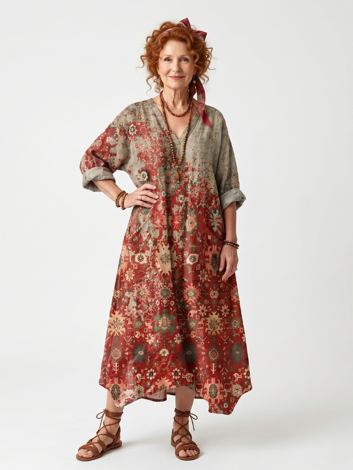 ULRIKA - Mixed Pattern Pocket Midi Dress