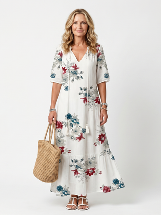 GAETANE - Scattered Floral Tassel-Tie Midi Dress