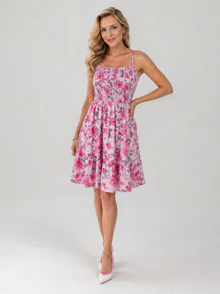 Cressida™ - Spaghetti Strap Floral Print Knee Length Dress
