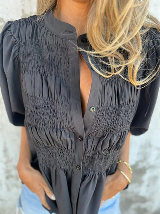 ELIZA™ - Pleated Button-Up Blouse