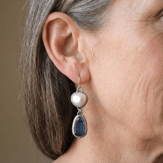 CLARISSE - Blue Stone & Pearl Earrings