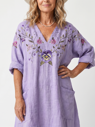 AUDE - Floral Embroidered Pocket Midi Dress