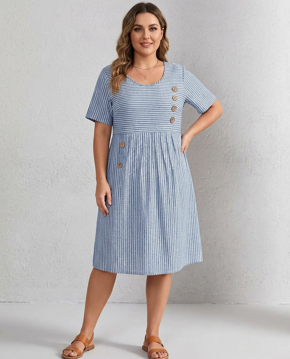 PIA™ - Striped Button Midi Dress