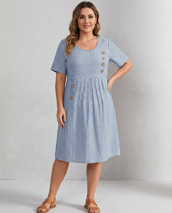 PIA™ - Striped Button Midi Dress