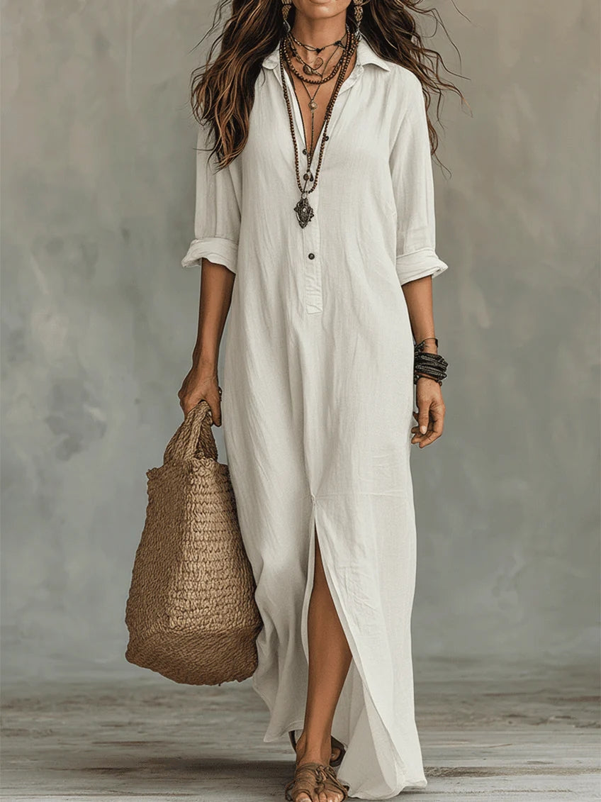 NEROLI™ - Soft Button-Down Maxi Dress - White