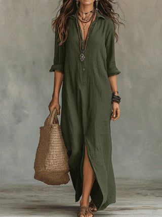 NEROLI™ - Soft Button-Down Maxi Dress - Green