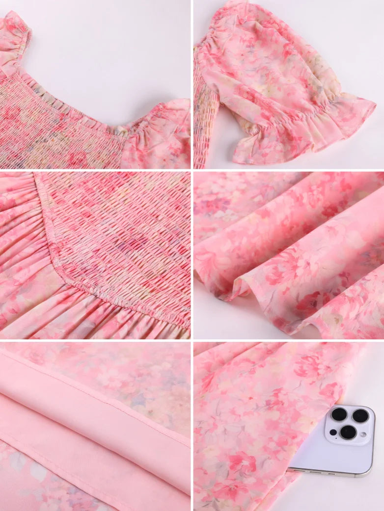 ARLETTE™ - Puff-Sleeve Chiffon Pocket Dress