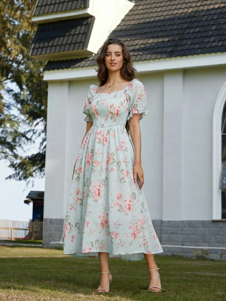 ARLETTE™ - Puff-Sleeve Chiffon Pocket Dress