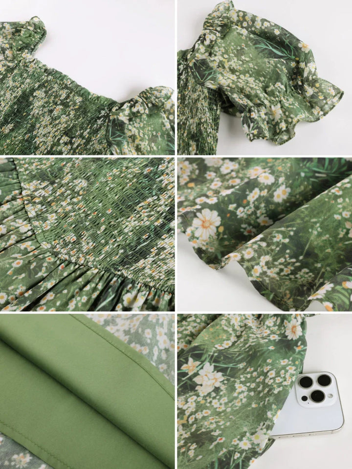 ARLETTE™ - Puff-Sleeve Chiffon Pocket Dress