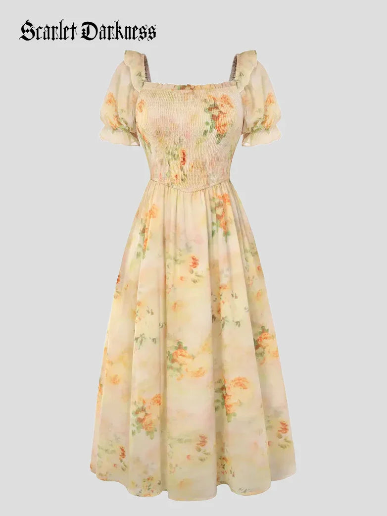 ARLETTE™ - Puff-Sleeve Chiffon Pocket Dress