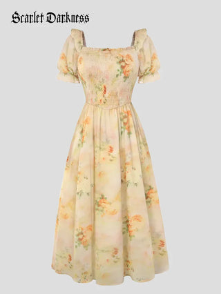 ARLETTE™ - Puff-Sleeve Chiffon Pocket Dress