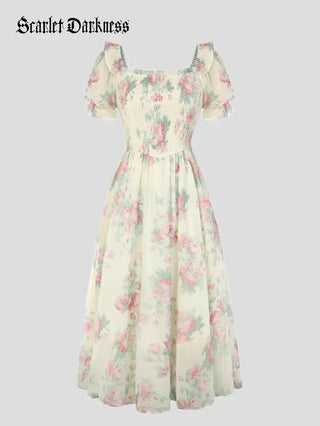 ARLETTE™ - Puff-Sleeve Chiffon Pocket Dress
