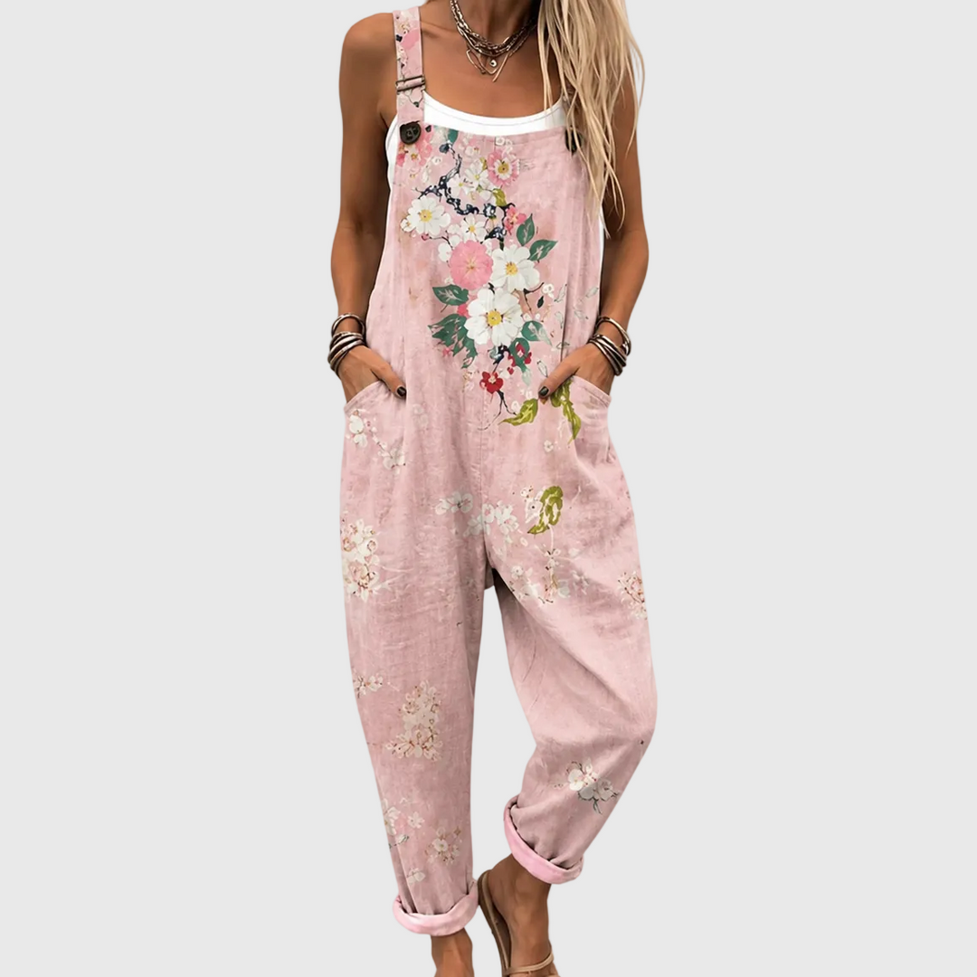ANNIKA - Pink Floral Print Overalls