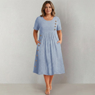 PIA™ - Striped Button Midi Dress