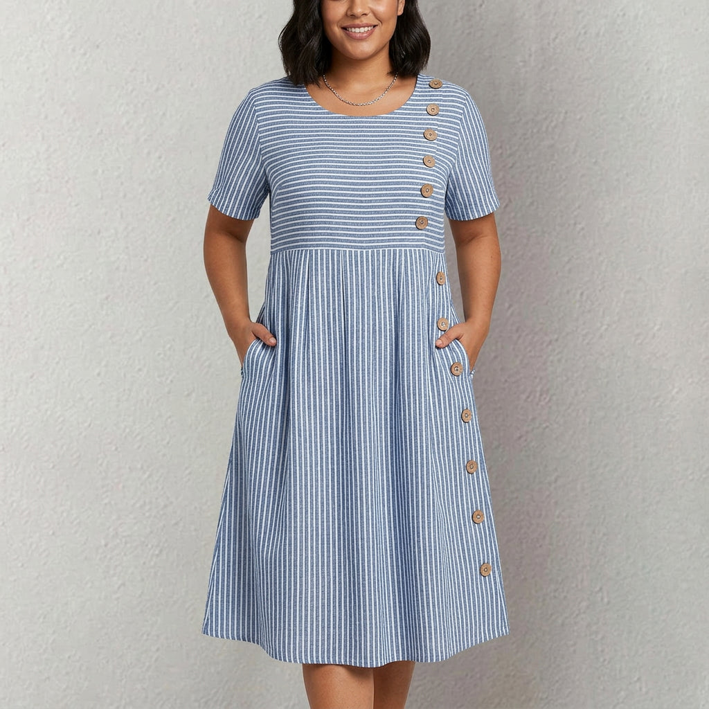 PIA™ - Striped Button Midi Dress