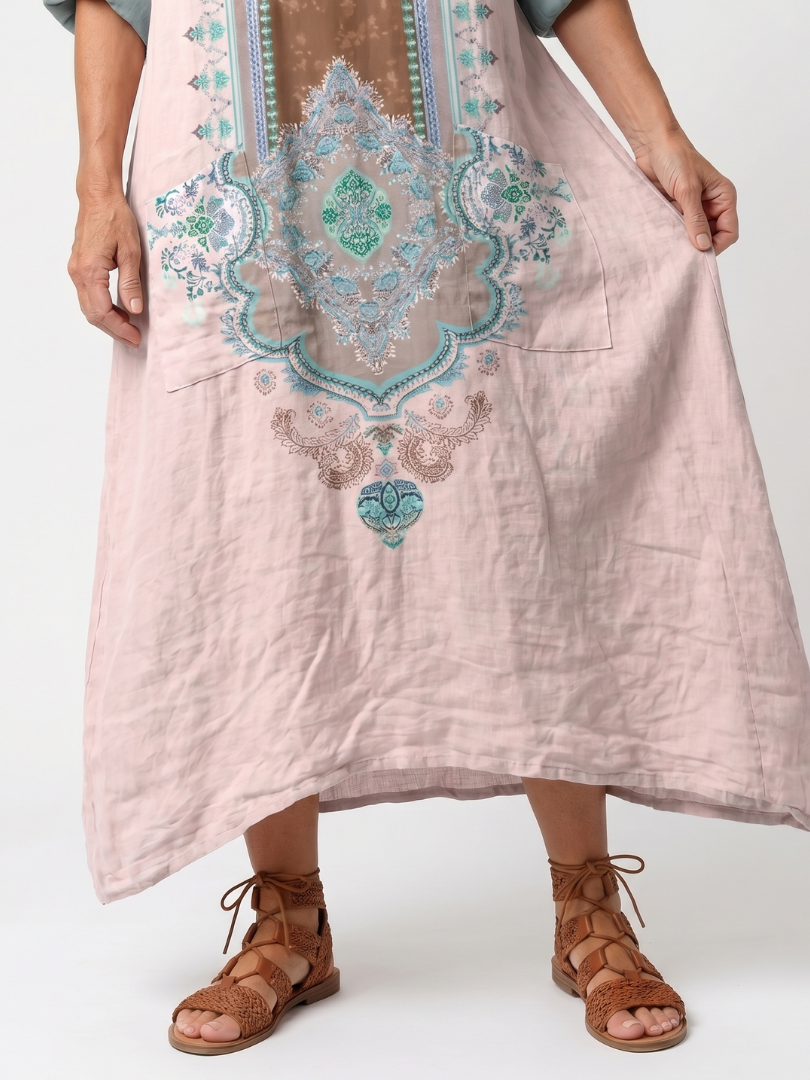 VIOLAINE - Embroidered Panel Pocket Midi Dress
