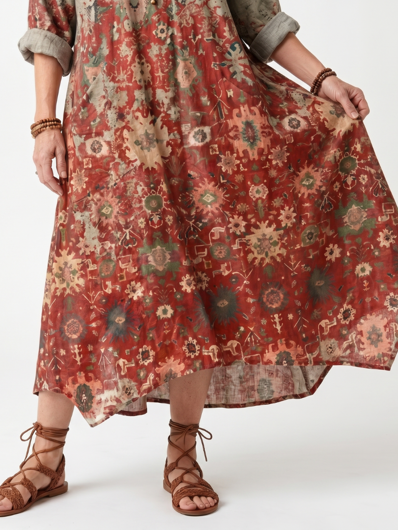 ULRIKA - Mixed Pattern Pocket Midi Dress