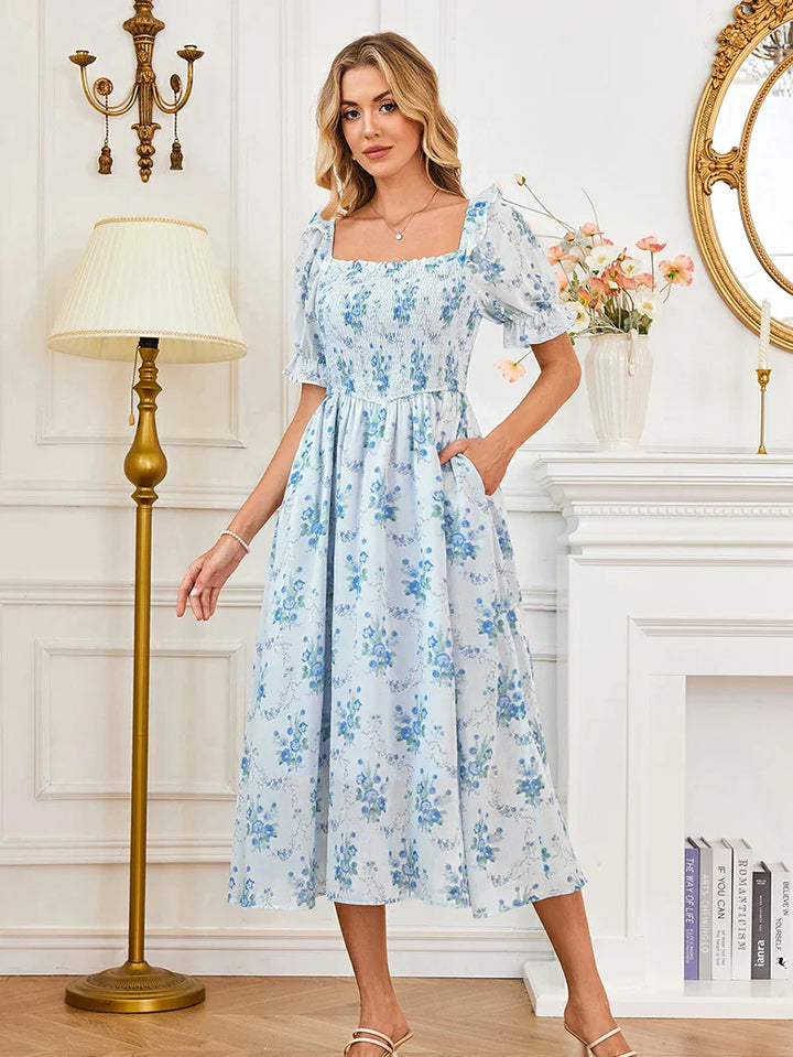 ARLETTE™ - Puff-Sleeve Chiffon Pocket Dress