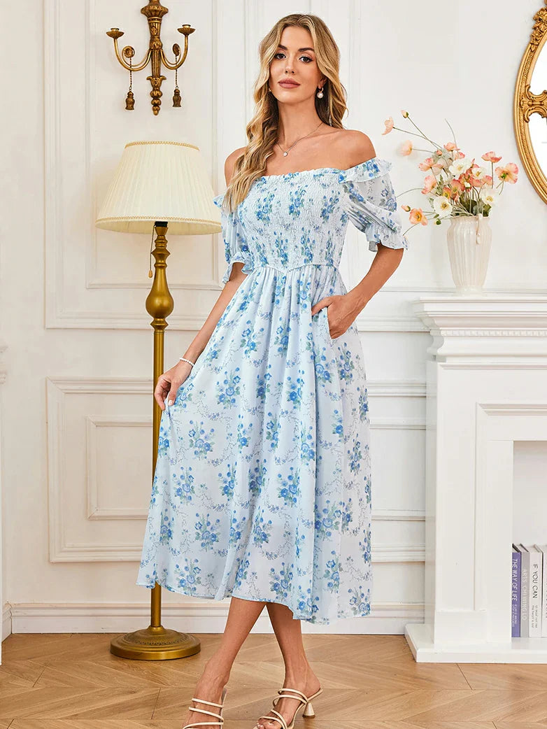 ARLETTE™ - Puff-Sleeve Chiffon Pocket Dress