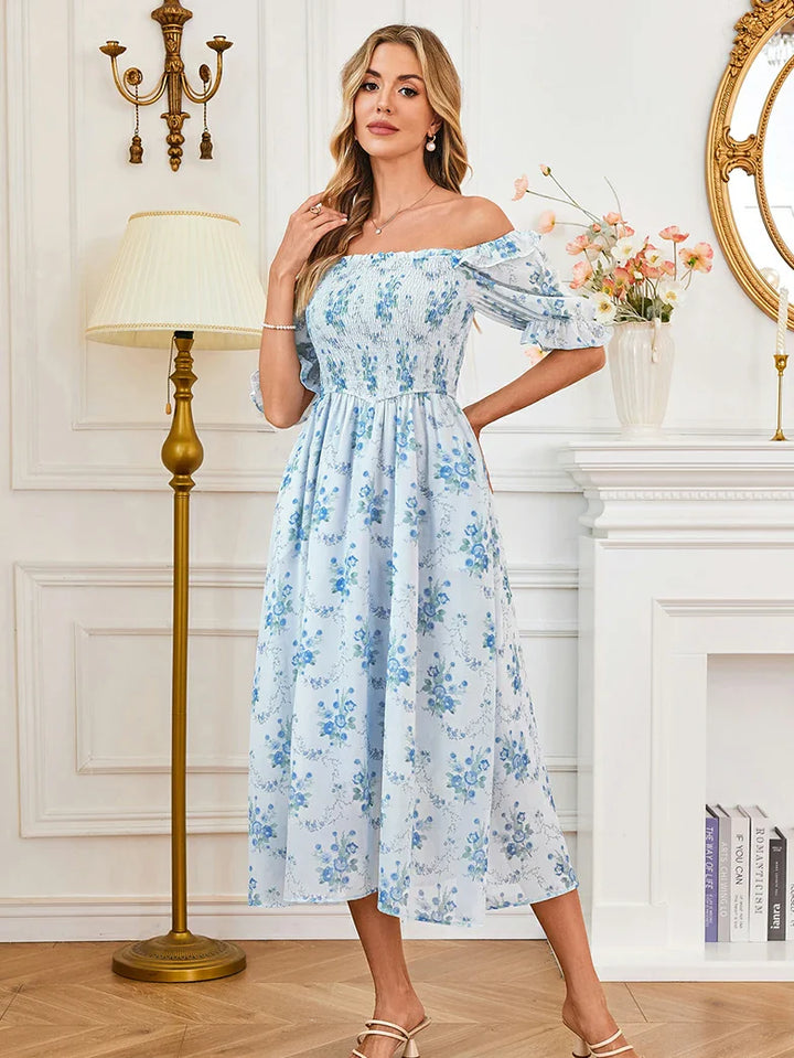 ARLETTE™ - Puff-Sleeve Chiffon Pocket Dress