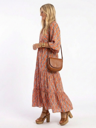 DELIA - Geometric V-Neck Tiered Midi Dress