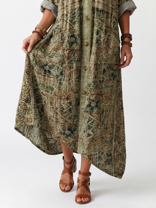 URSULE - Button-Front Embroidered Midi Dress