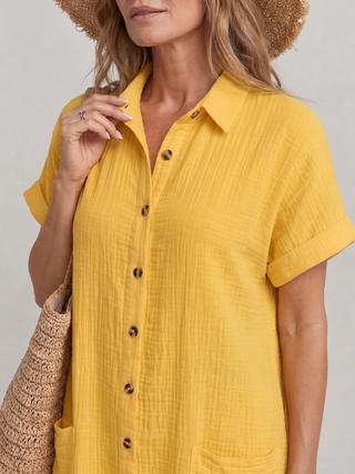 Emmeline™ - Short Sleeve Front Pockets Knee Length Dress