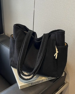 SOCIANI™ – Trending Ribbed Tote Bag with Drawstring Detail