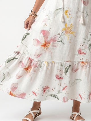 LOUISON - Soft Floral Tiered Tassel Midi Dress
