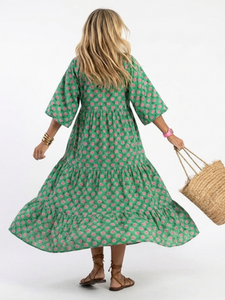 BERTILLE - Floral V-Neck Tiered Midi Dress