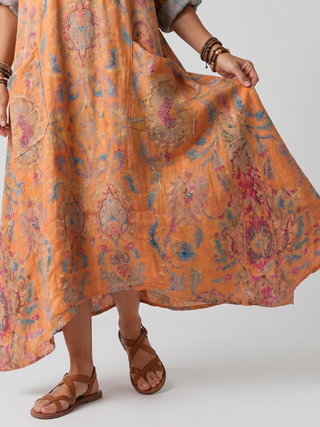 PAULINE - Notch Neck Printed Pocket Midi Dress