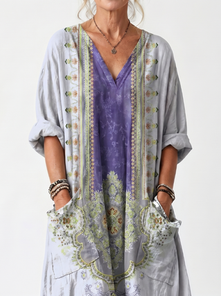 REINE - Contrast Panel Embroidered Midi Dress