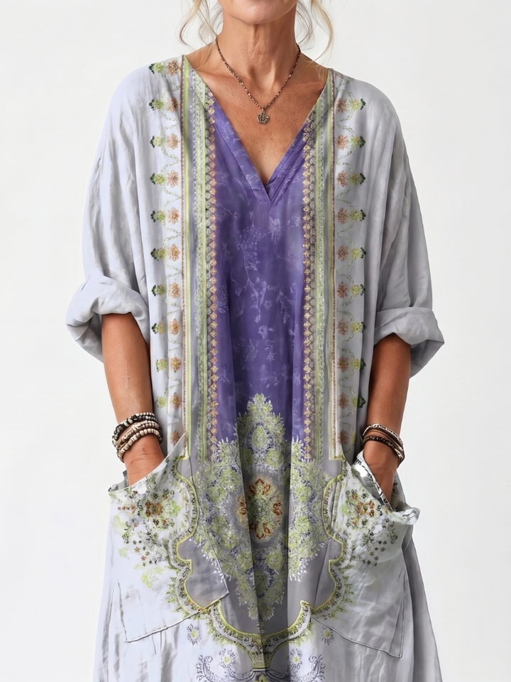 REINE - Contrast Panel Embroidered Midi Dress