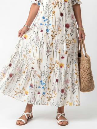 CAPRICE - Botanical Tassel-Tie Midi Dress