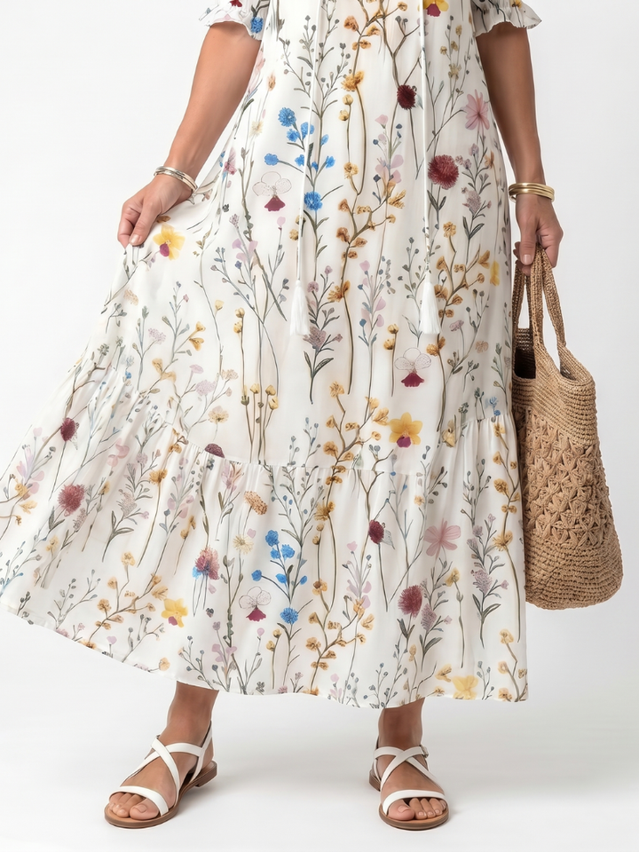 CAPRICE - Botanical Tassel-Tie Midi Dress