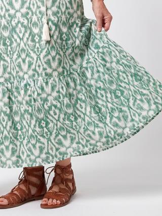 PRISCA - Pattern V-Neck Tassel Midi Dress