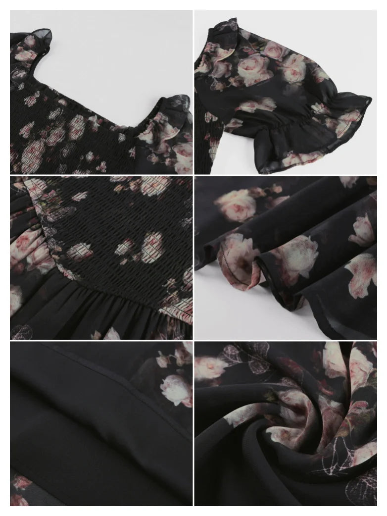 ARLETTE™ - Puff-Sleeve Chiffon Pocket Dress