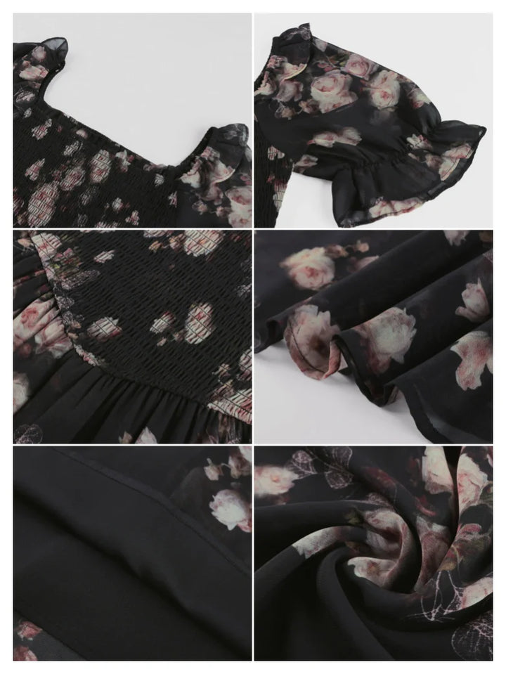 ARLETTE™ - Puff-Sleeve Chiffon Pocket Dress