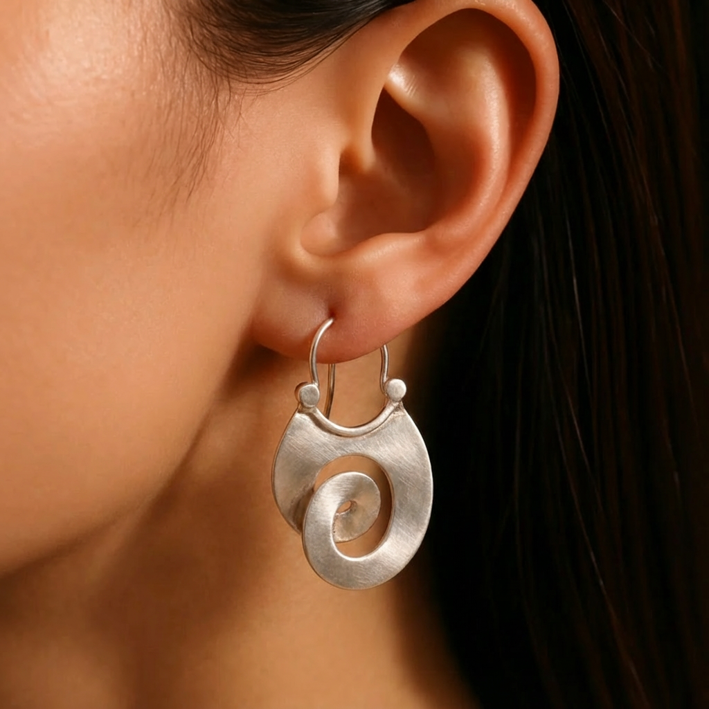 MIREILLE - Irregular Silver Spiral Earrings