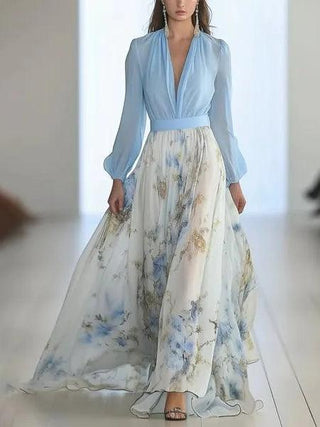 Galatea™ - Stunning Floral Print V-Neck Maxi Dress