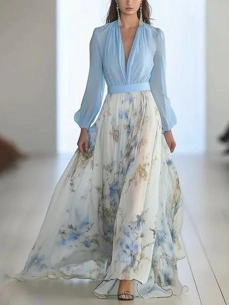 Galatea™ - Stunning Floral Print V-Neck Maxi Dress