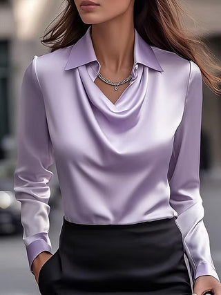 Adriana - Elegant White Satin Blouse with Draped Neckline