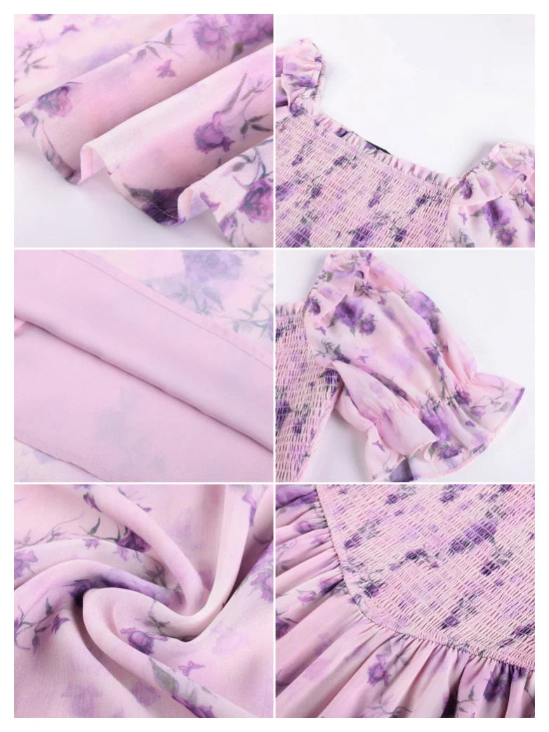 ARLETTE™ - Puff-Sleeve Chiffon Pocket Dress