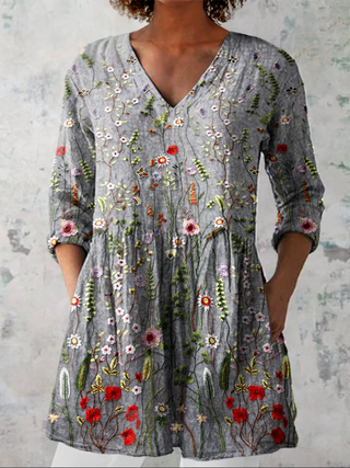 DOMENICA™ - Long V-Neck Blouse