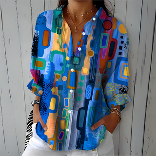 Delphine - Vibrant Artistic Button-Up Blouse