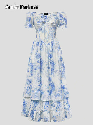 Victoria Off Shoulder Double-Layer Hem Dress with Pockets