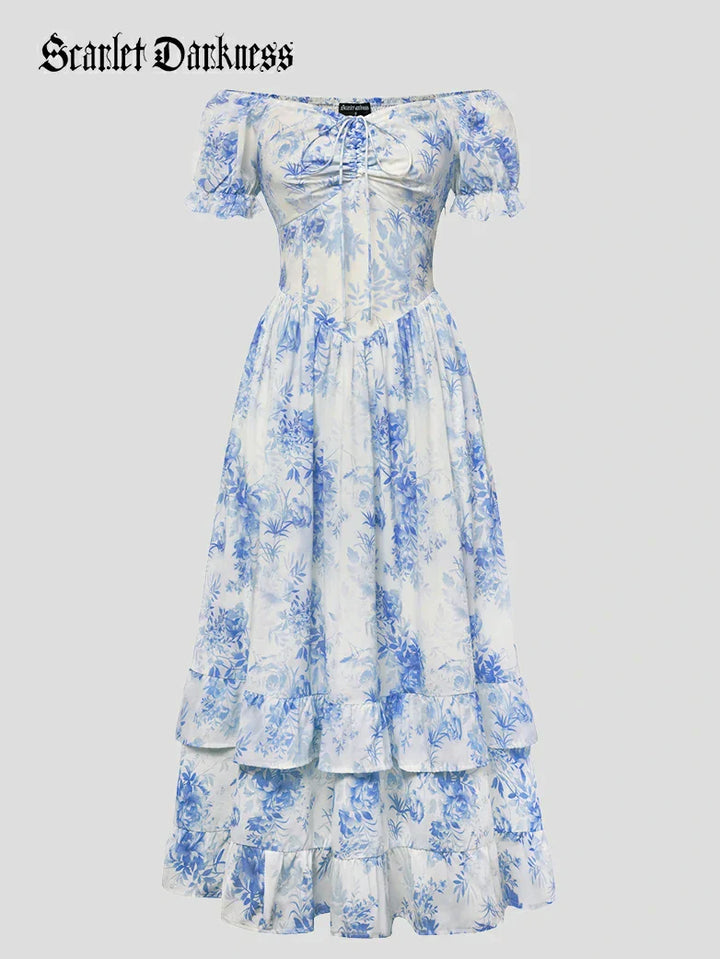 Victoria Off Shoulder Double-Layer Hem Dress with Pockets